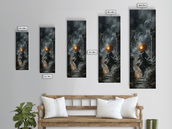 The Pumpkin-Headed Child, Tall Narrow Wall Art, Haunted Gothic Art, Framed Canvas Print, Halloween Wall Decor, Gothic Home Decor