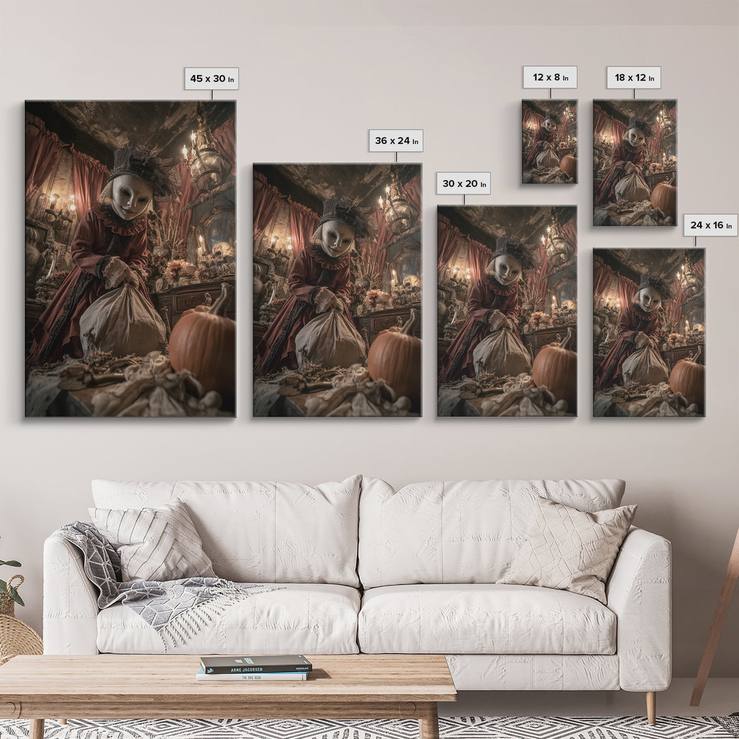 The Masked Candy Collector, Vertical Wall Art, Spooky Home Decor, Canvas Print, Halloween Wall Decor, Gothic Home Decor, Spooky Wall Decor