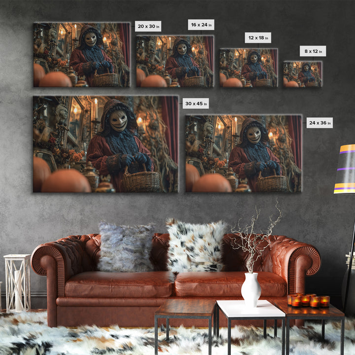 The Masked Candy Collector, Landscape Wall Art, Dark Fantasy Wall Art, Canvas Print, Halloween Wall Decor, Gothic Home Decor