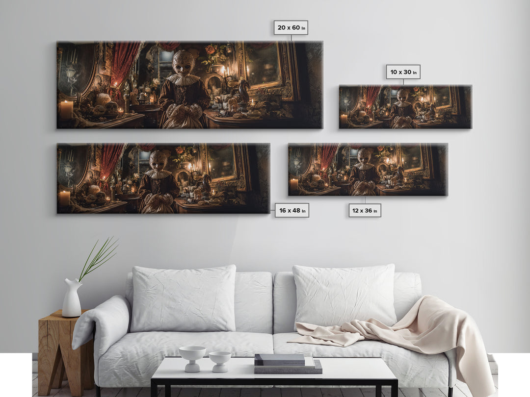 The Masked Candy Collector, Extra Wide Wall Art, Macabre Wall Art, Framed Canvas Print, Halloween Wall Decor, Gothic Home Decor