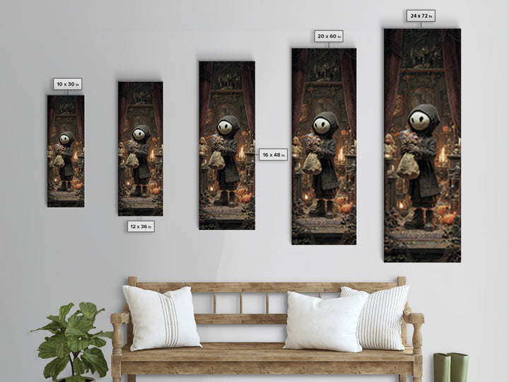 The Masked Candy Collector, Tall Narrow Wall Art, Spooky Home Decor, Canvas Print, Halloween Wall Decor, Gothic Home Decor, Horror Wall Art