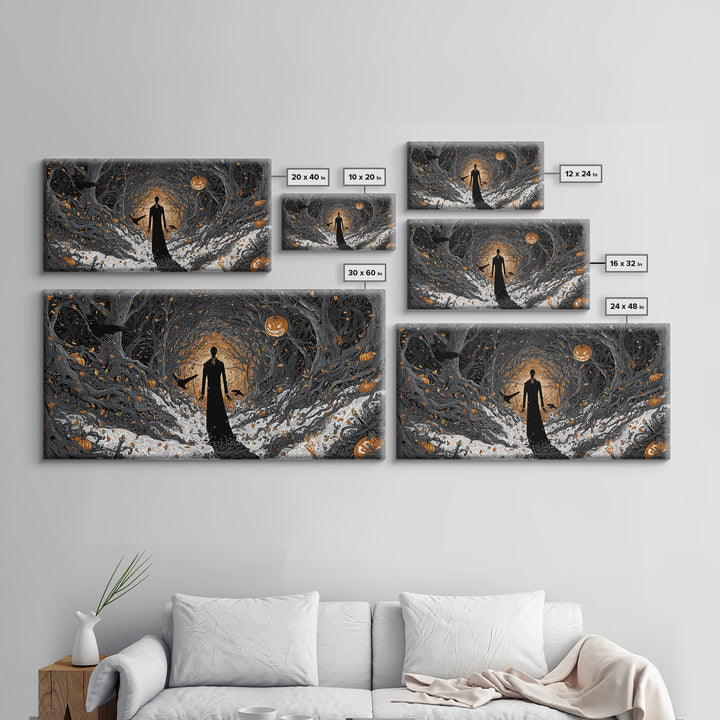 The Shadow Person, Wide Panoramic Art, Dark Halloween Decor, Canvas Print, Halloween Wall Decor, Gothic Home Decor, Collectible Wall Decor