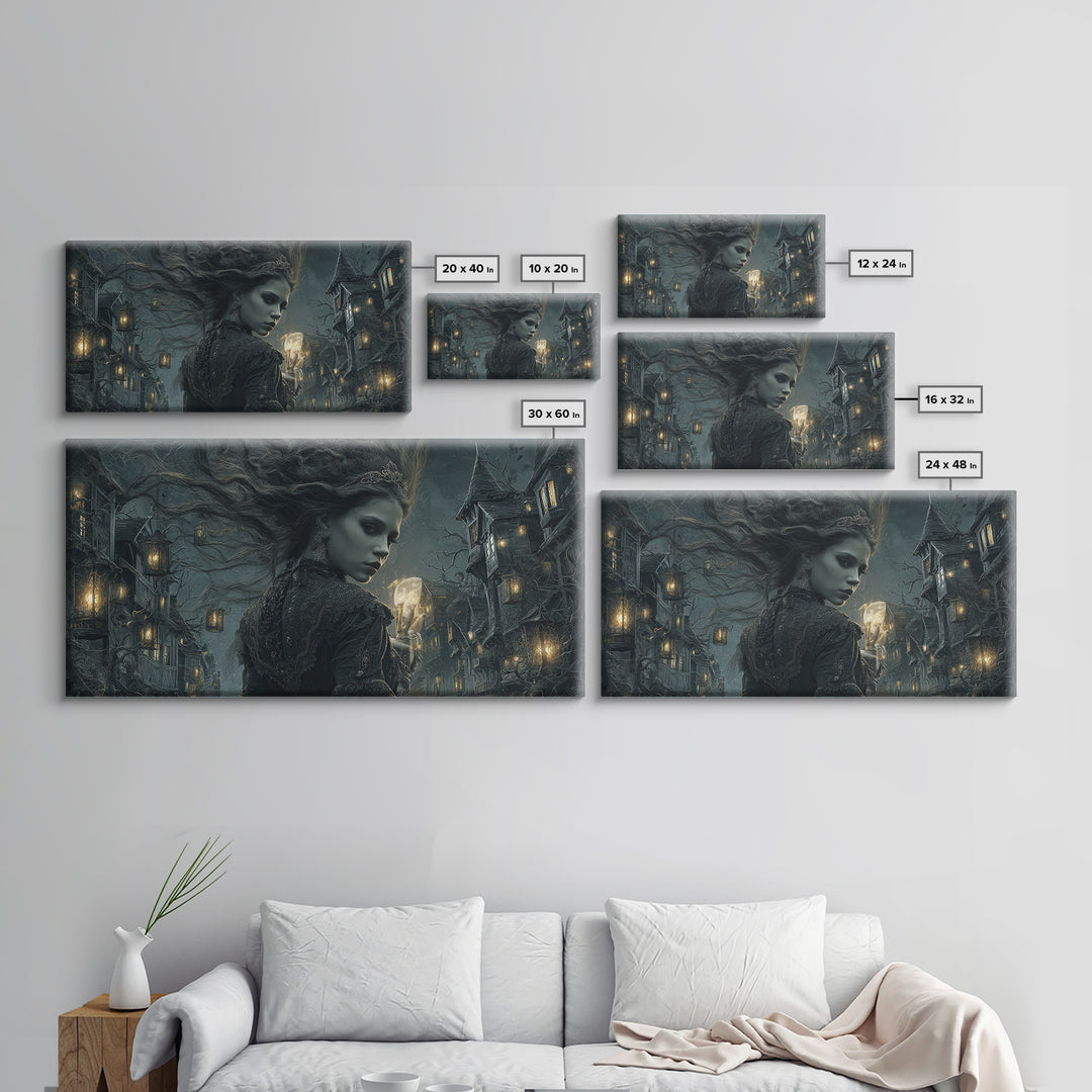 The Banshee Singer, Wide Panoramic Art, Macabre Wall Art, Framed Canvas Print, Halloween Wall Decor, Gothic Home Decor, Spooky Wall Decor