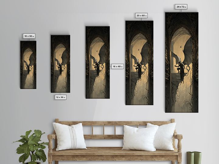 The Gargoyle Sentinel, Tall Narrow Wall Art, Dark Halloween Decor, Canvas Print, Halloween Wall Decor, Gothic Home Decor, Dark Fantasy Art