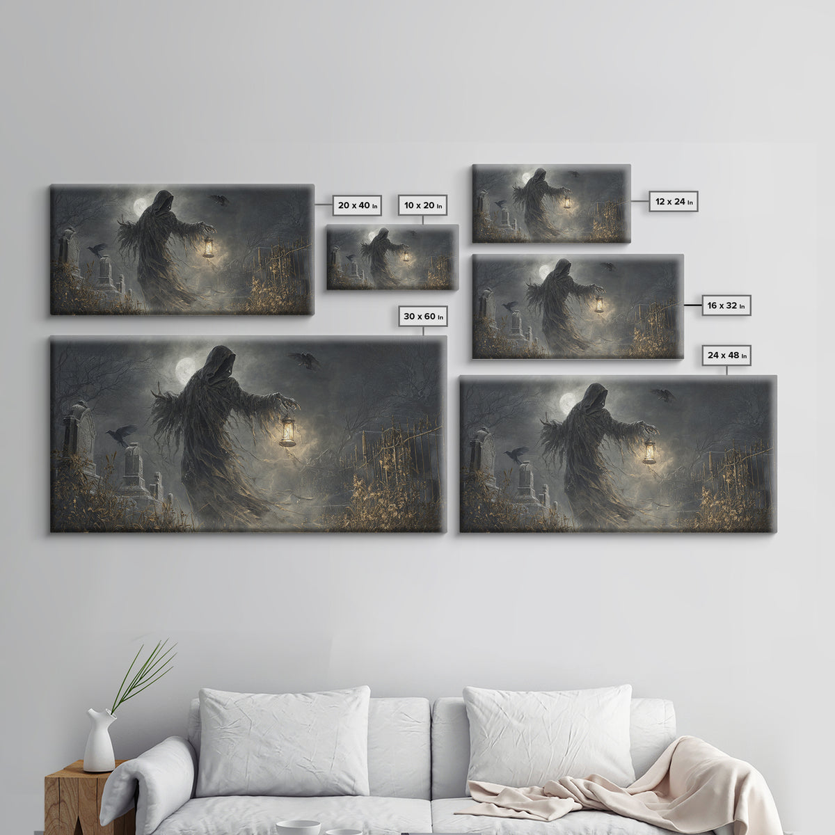 The Tattered Wraith, Wide Panoramic Art, Haunted Gothic Art, Framed Canvas Print, Halloween Wall Decor, Gothic Home Decor