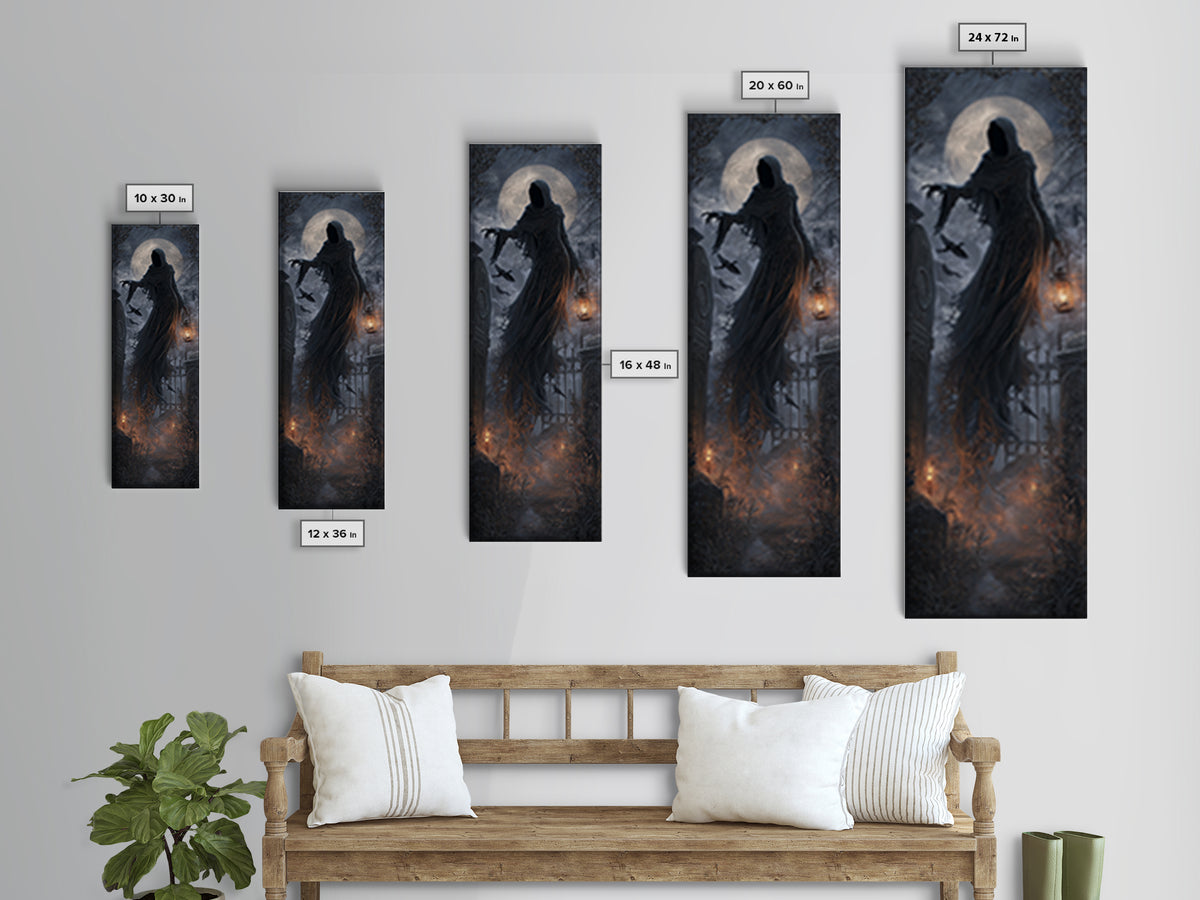 The Tattered Wraith, Tall Narrow Wall Art, Haunted Gothic Art, Framed Canvas Print, Halloween Wall Decor, Gothic Home Decor, Horror Wall Art
