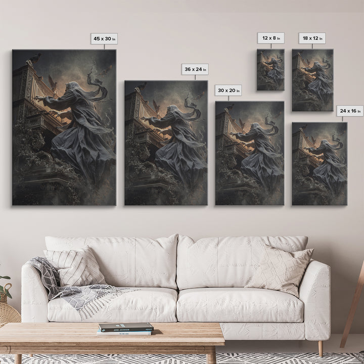 The Phantom Organist, Vertical Wall Art, Gothic Horror Wall Art, Framed Canvas Print, Halloween Wall Decor, Gothic Home Decor