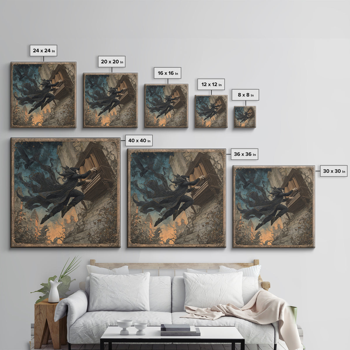The Phantom Organist, Square Wall Art, Haunted Gothic Art, Framed Canvas Print, Halloween Wall Decor, Gothic Home Decor, Dark Fantasy Art