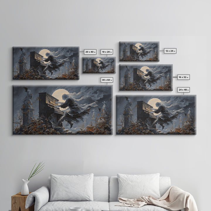 The Phantom Organist, Wide Panoramic Art, Haunted Gothic Art, Framed Canvas Print, Halloween Wall Decor, Gothic Home Decor