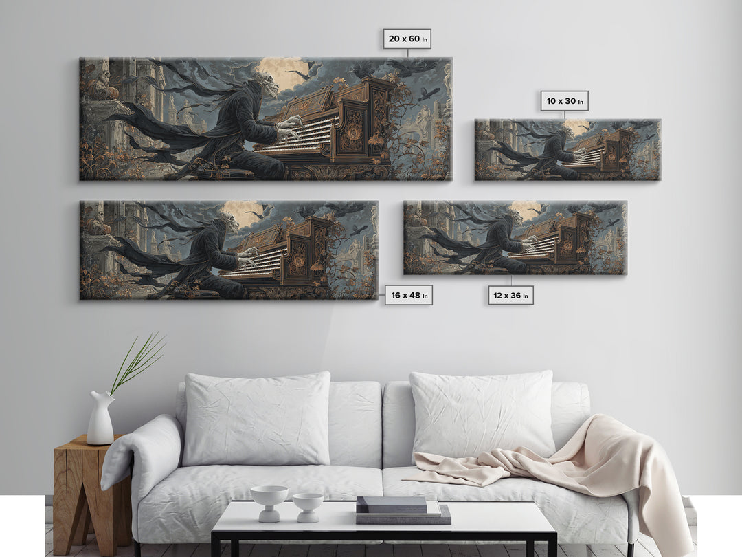 The Phantom Organist, Extra Wide Wall Art, Dark Halloween Decor, Canvas Print, Halloween Wall Decor, Gothic Home Decor, Spooky Wall Decor
