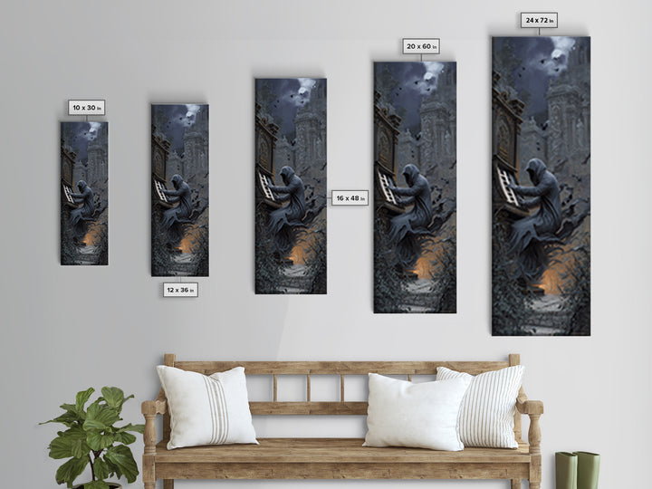 The Phantom Organist, Tall Narrow Wall Art, Haunted Gothic Art, Framed Canvas Print, Halloween Wall Decor, Gothic Home Decor