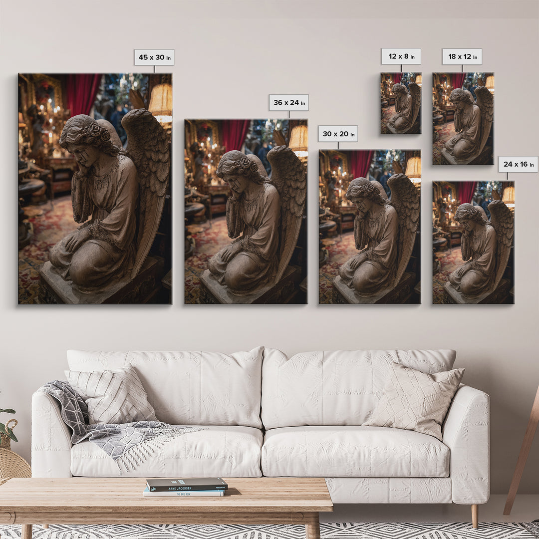 The Weeping Cemetery Angel, Vertical Wall Art, Haunted Gothic Art, Framed Canvas Print, Halloween Wall Decor, Gothic Home Decor