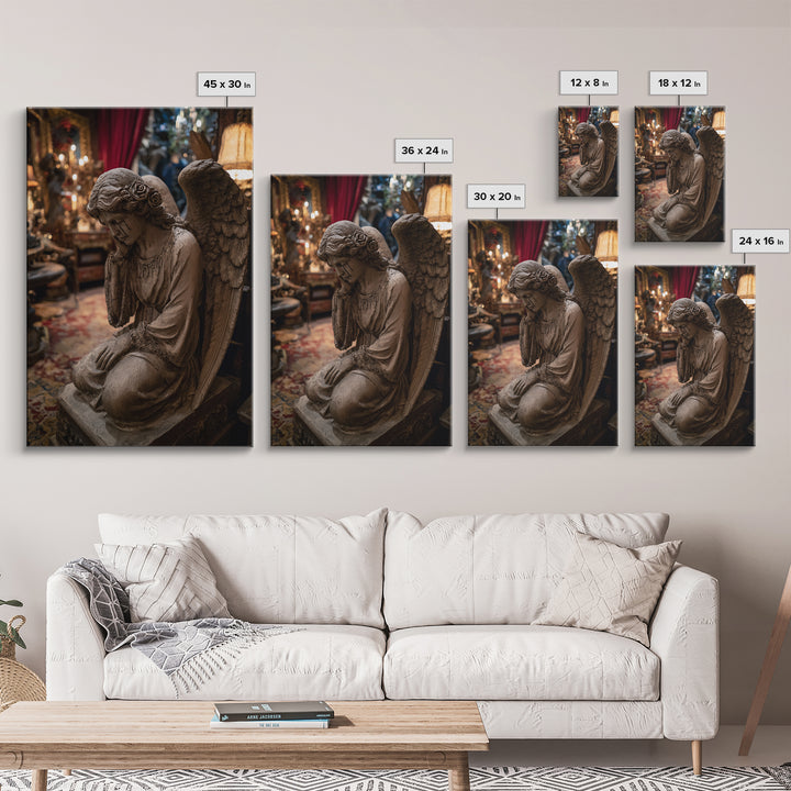 The Weeping Cemetery Angel, Vertical Wall Art, Haunted Gothic Art, Framed Canvas Print, Halloween Wall Decor, Gothic Home Decor