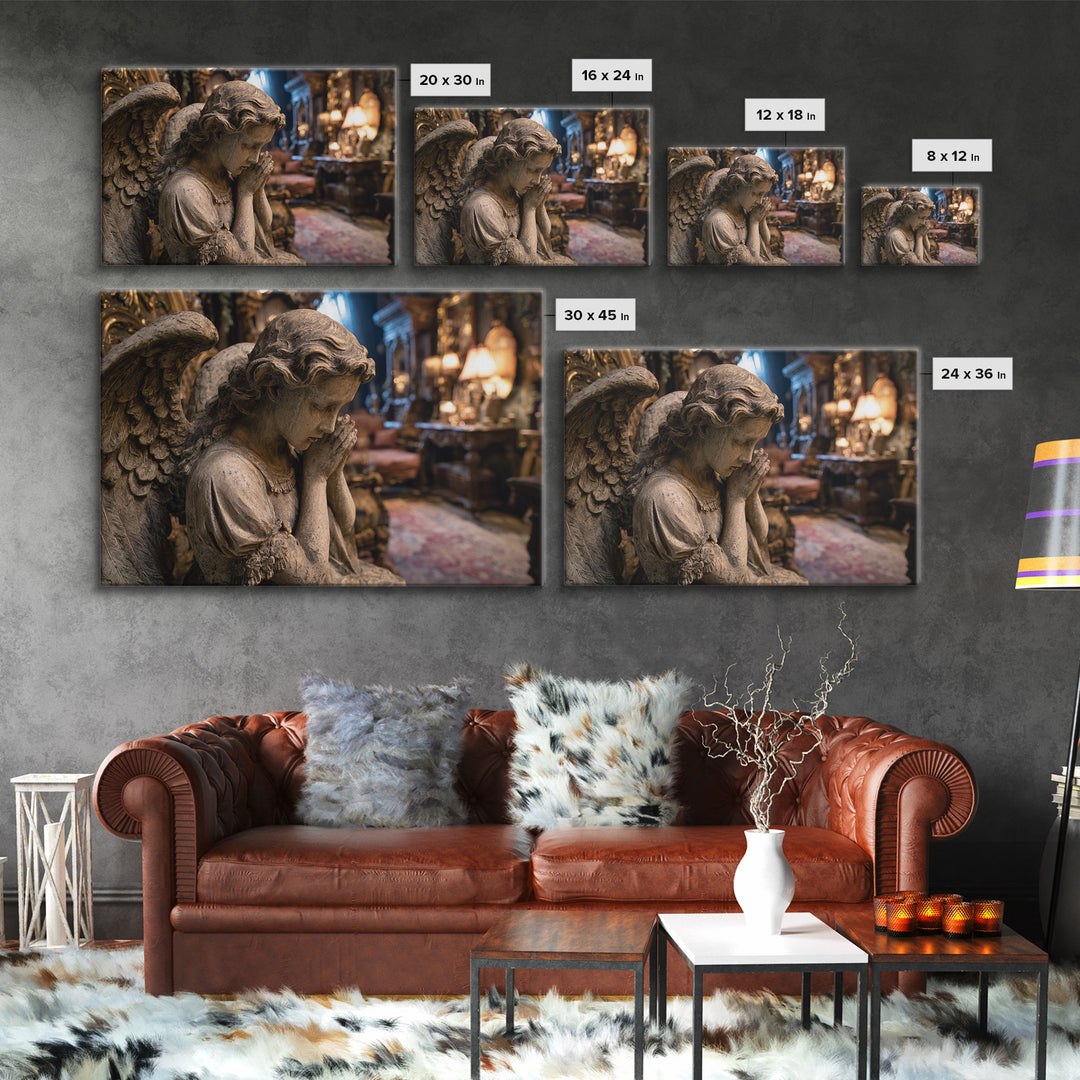 The Weeping Cemetery Angel, Landscape Wall Art, Haunted Gothic Art, Framed Canvas Print, Halloween Wall Decor, Gothic Home Decor