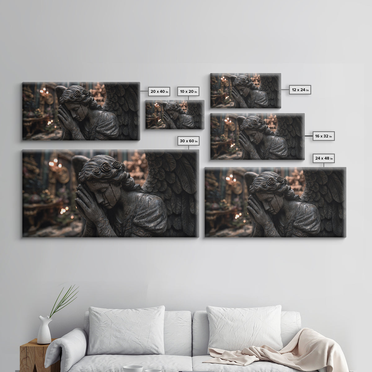 The Weeping Cemetery Angel, Wide Panoramic Art, Dark Fantasy Wall Art, Canvas Print, Halloween Wall Decor, Gothic Home Decor
