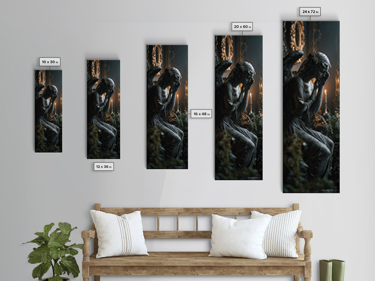 The Weeping Cemetery Angel, Tall Narrow Wall Art, Dark Halloween Decor, Canvas Print, Halloween Wall Decor, Gothic Home Decor