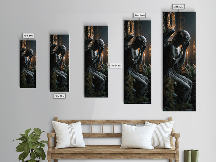 The Weeping Cemetery Angel, Tall Narrow Wall Art, Dark Halloween Decor, Canvas Print, Halloween Wall Decor, Gothic Home Decor