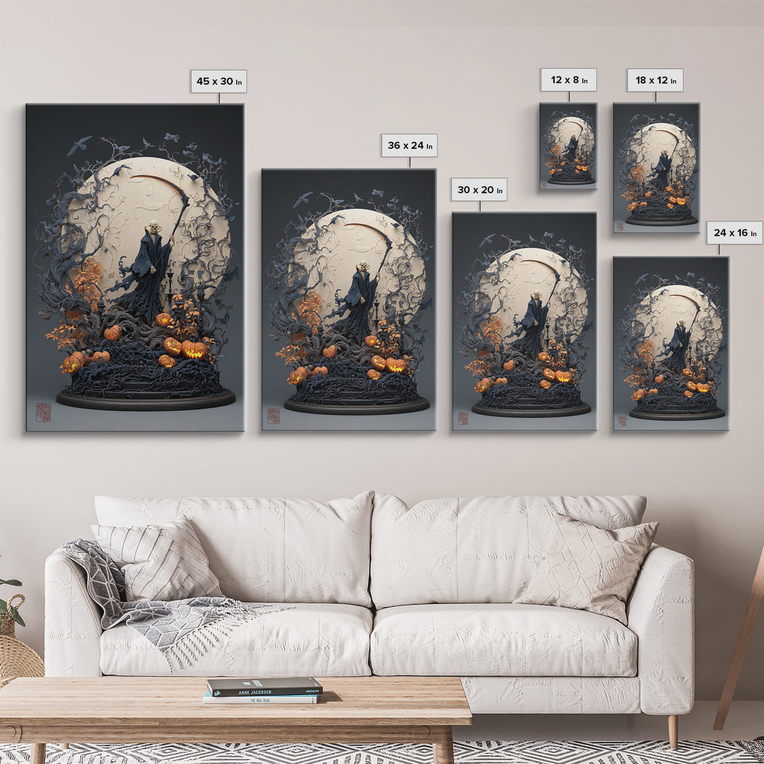 The Fog-Bound Reaper, Vertical Wall Art, Spooky Home Decor, Canvas Print, Halloween Wall Decor, Gothic Home Decor, Halloween Decor