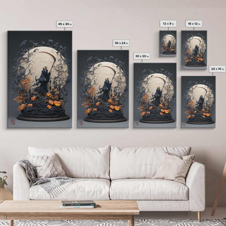 The Fog-Bound Reaper, Vertical Wall Art, Spooky Home Decor, Canvas Print, Halloween Wall Decor, Gothic Home Decor, Halloween Decor