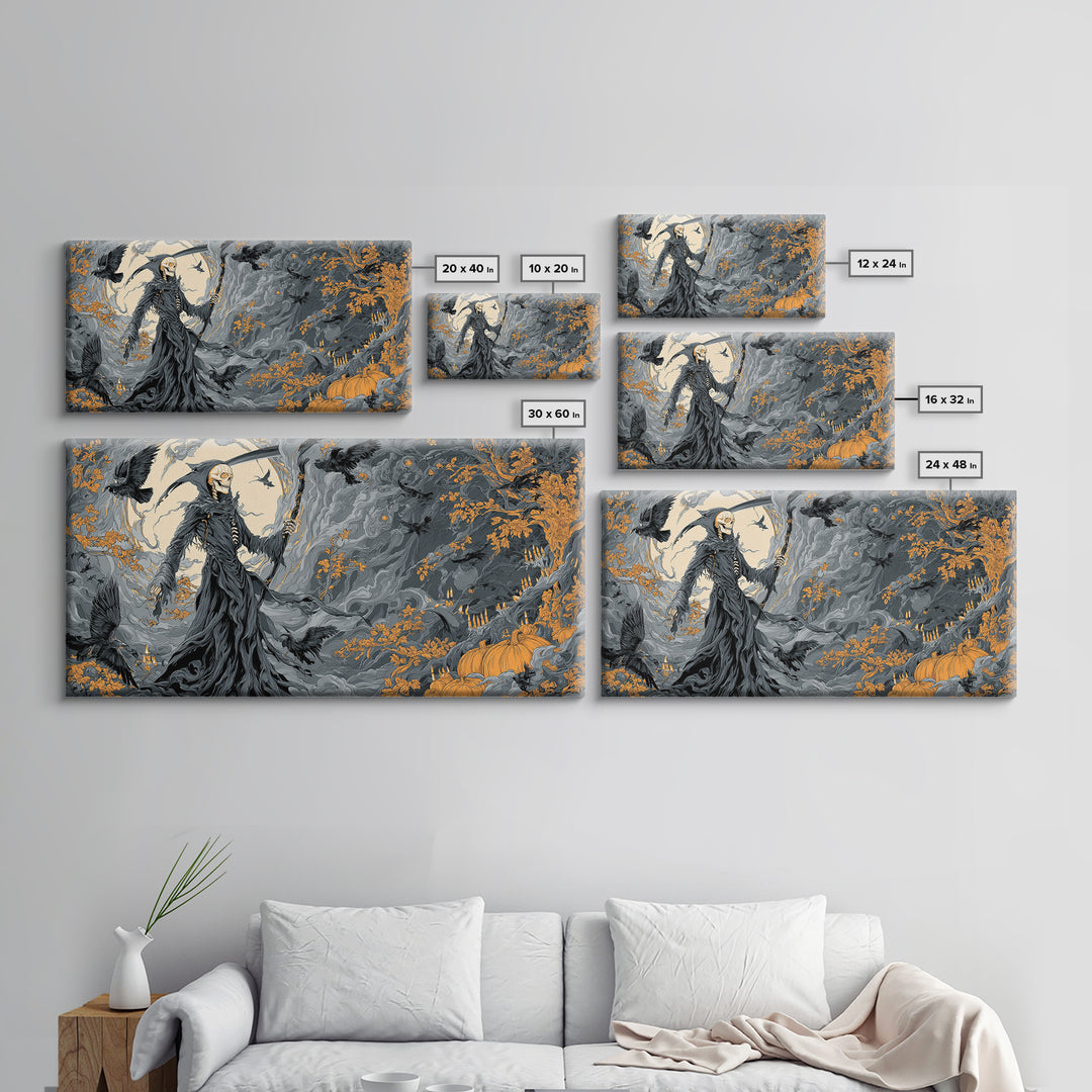 The Fog-Bound Reaper, Wide Panoramic Art, Spooky Home Decor, Canvas Print, Halloween Wall Decor, Gothic Home Decor, Statement Wall Art