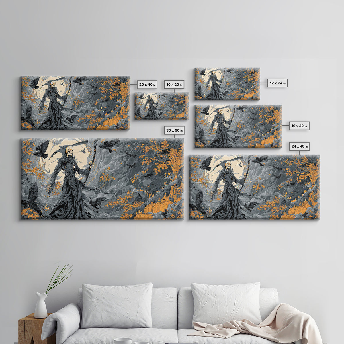 The Fog-Bound Reaper, Wide Panoramic Art, Spooky Home Decor, Canvas Print, Halloween Wall Decor, Gothic Home Decor, Statement Wall Art