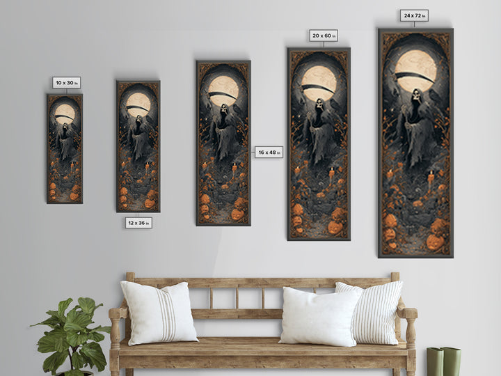 The Fog-Bound Reaper, Tall Narrow Wall Art, Spooky Home Decor, Canvas Print, Halloween Wall Decor, Gothic Home Decor, Halloween Wall Art