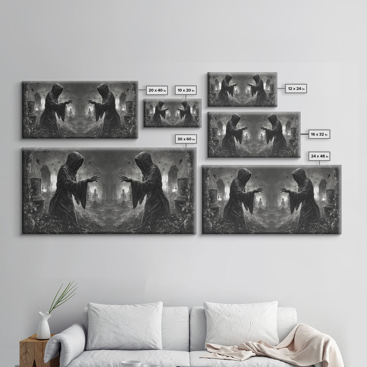 The Mirror Spirit, Wide Panoramic Art, Spooky Home Decor, Canvas Print, Halloween Wall Decor, Gothic Home Decor, Collectible Wall Decor