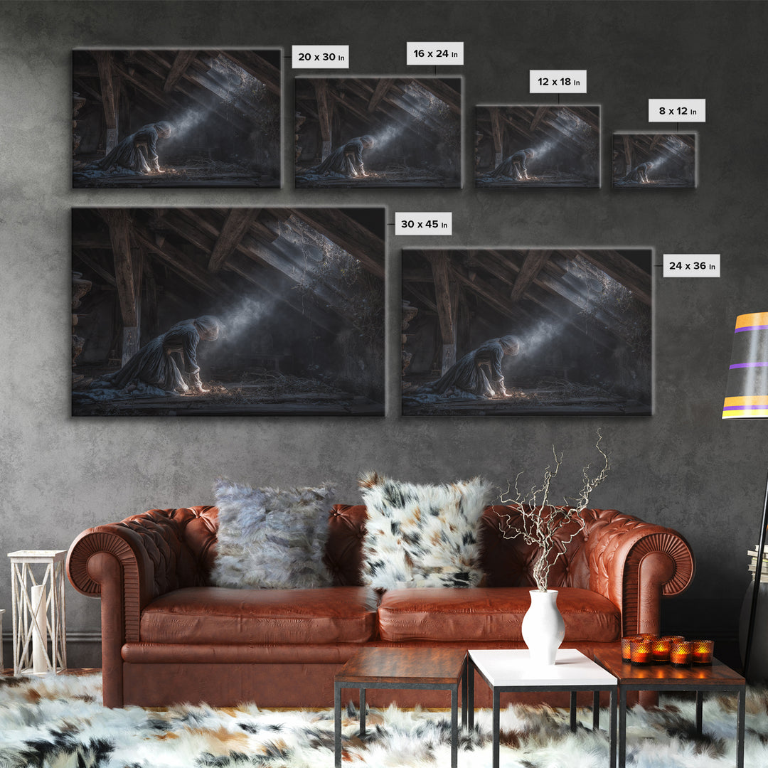 The Attic Whisperer, Landscape Wall Art, Haunted Gothic Art, Framed Canvas Print, Halloween Wall Decor, Gothic Home Decor, Horror Wall Art