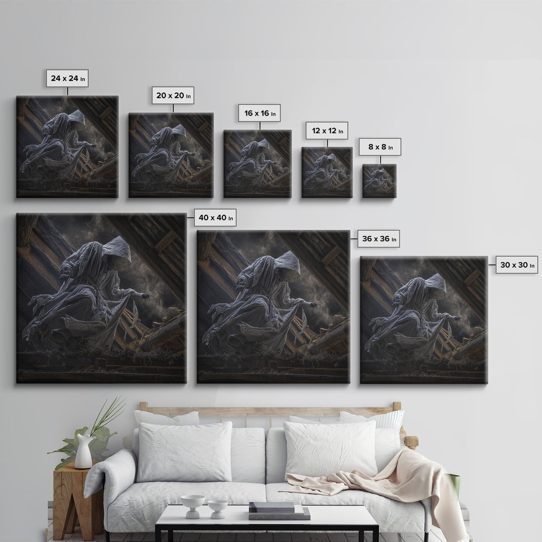 The Attic Whisperer, Square Wall Art, Gothic Horror Wall Art, Framed Canvas Print, Halloween Wall Decor, Gothic Home Decor