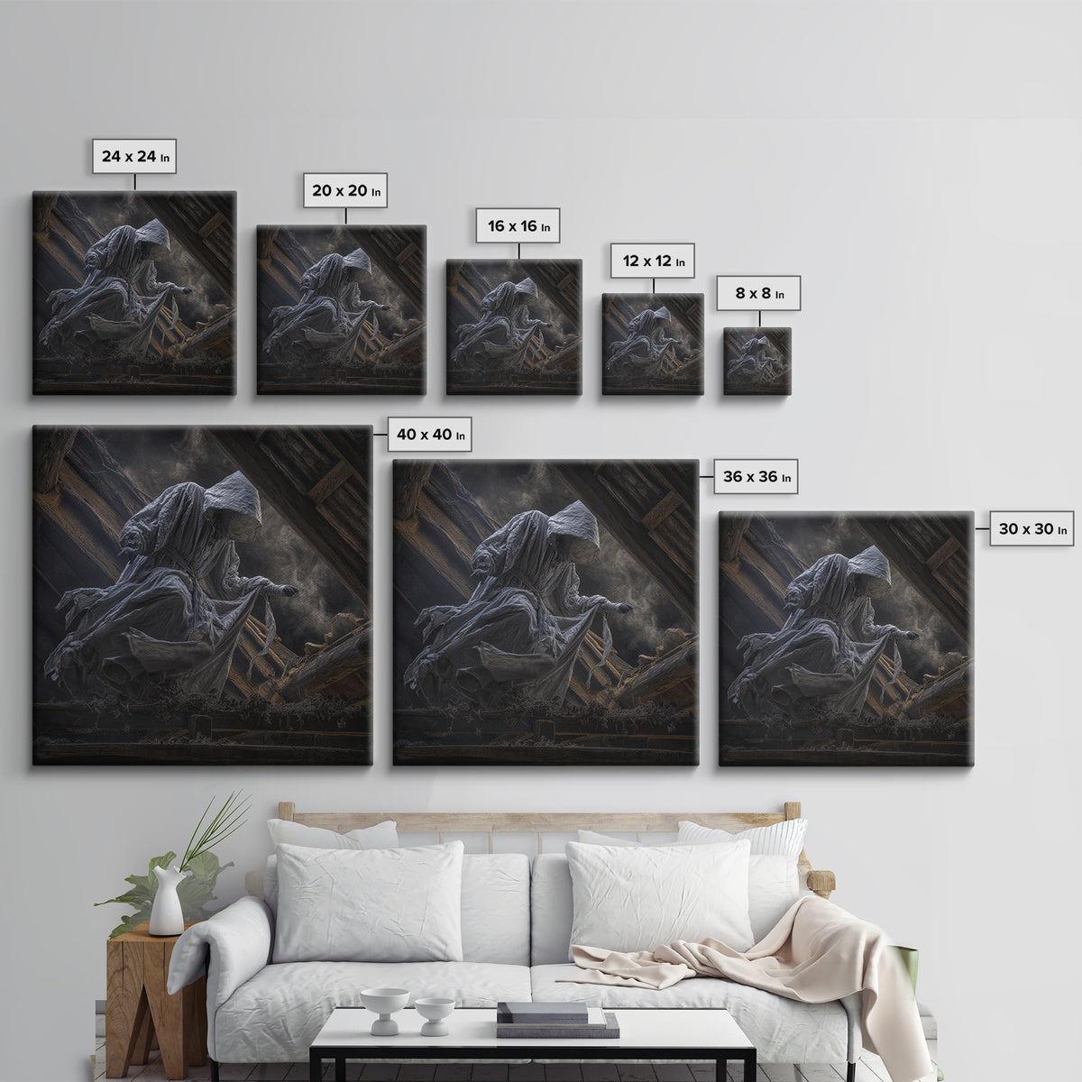 The Attic Whisperer, Square Wall Art, Gothic Horror Wall Art, Framed Canvas Print, Halloween Wall Decor, Gothic Home Decor