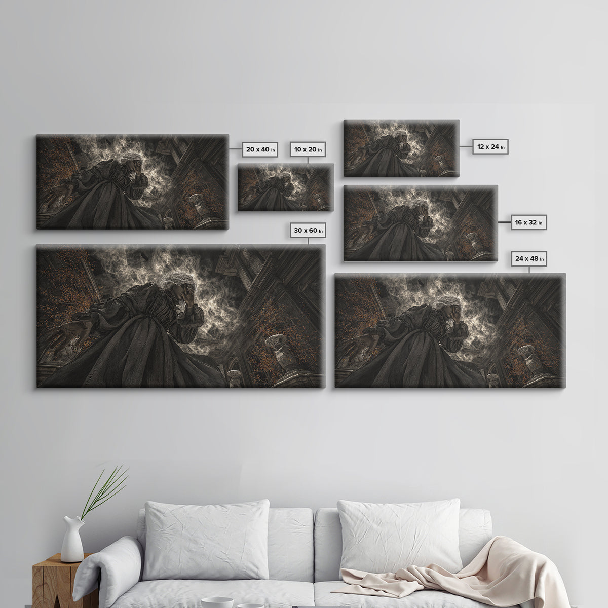 The Attic Whisperer, Wide Panoramic Art, Dark Fantasy Wall Art, Canvas Print, Halloween Wall Decor, Gothic Home Decor, Horror Wall Art