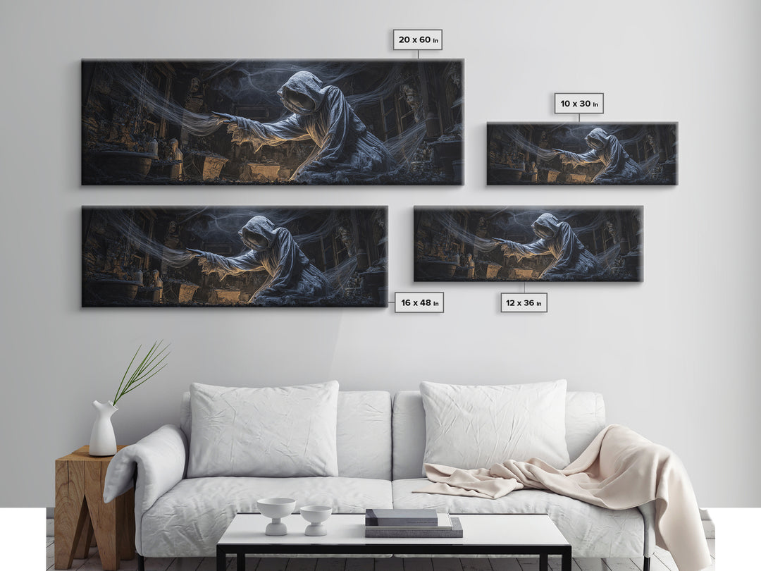The Attic Whisperer, Extra Wide Wall Art, Gothic Horror Wall Art, Framed Canvas Print, Halloween Wall Decor, Gothic Home Decor