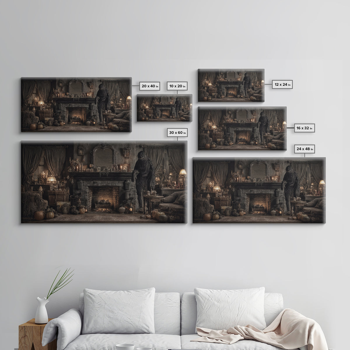 The Chimney Phantom, Wide Panoramic Art, Dark Fantasy Wall Art, Canvas Print, Halloween Wall Decor, Gothic Home Decor, Dark Fantasy Art