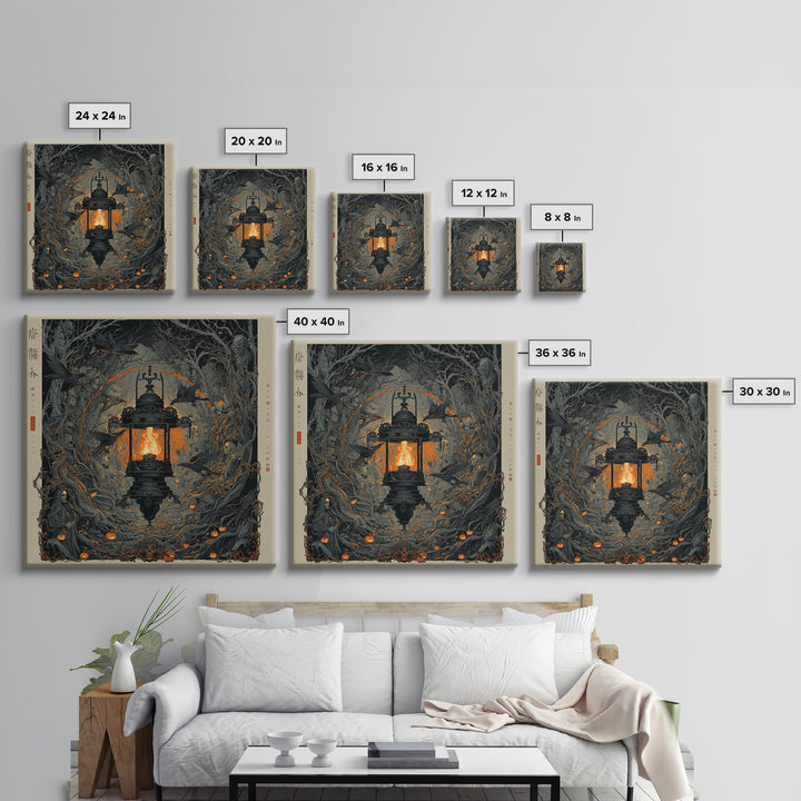 The Lantern Specter, Square Wall Art, Gothic Horror Wall Art, Framed Canvas Print, Halloween Wall Decor, Gothic Home Decor, Halloween Decor