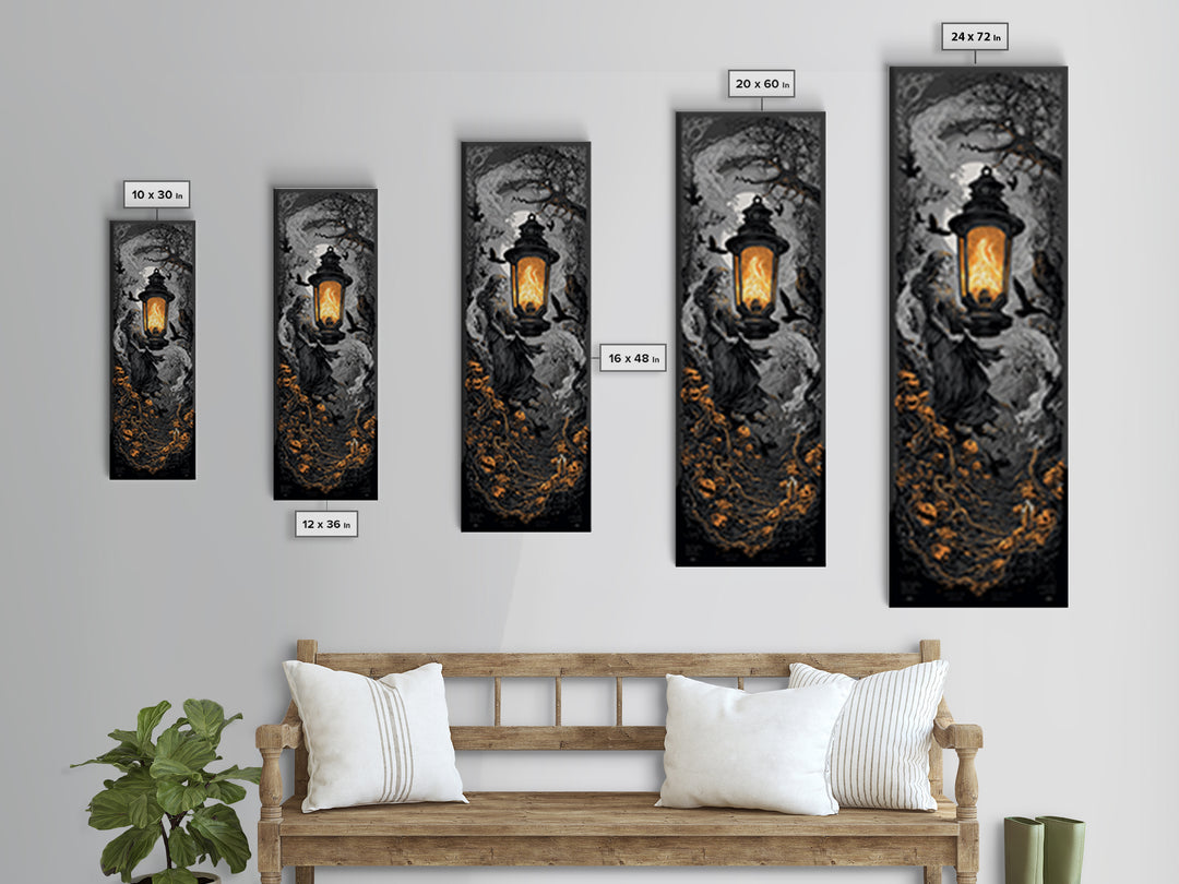 The Lantern Specter, Tall Narrow Wall Art, Haunted Gothic Art, Framed Canvas Print, Halloween Wall Decor, Gothic Home Decor