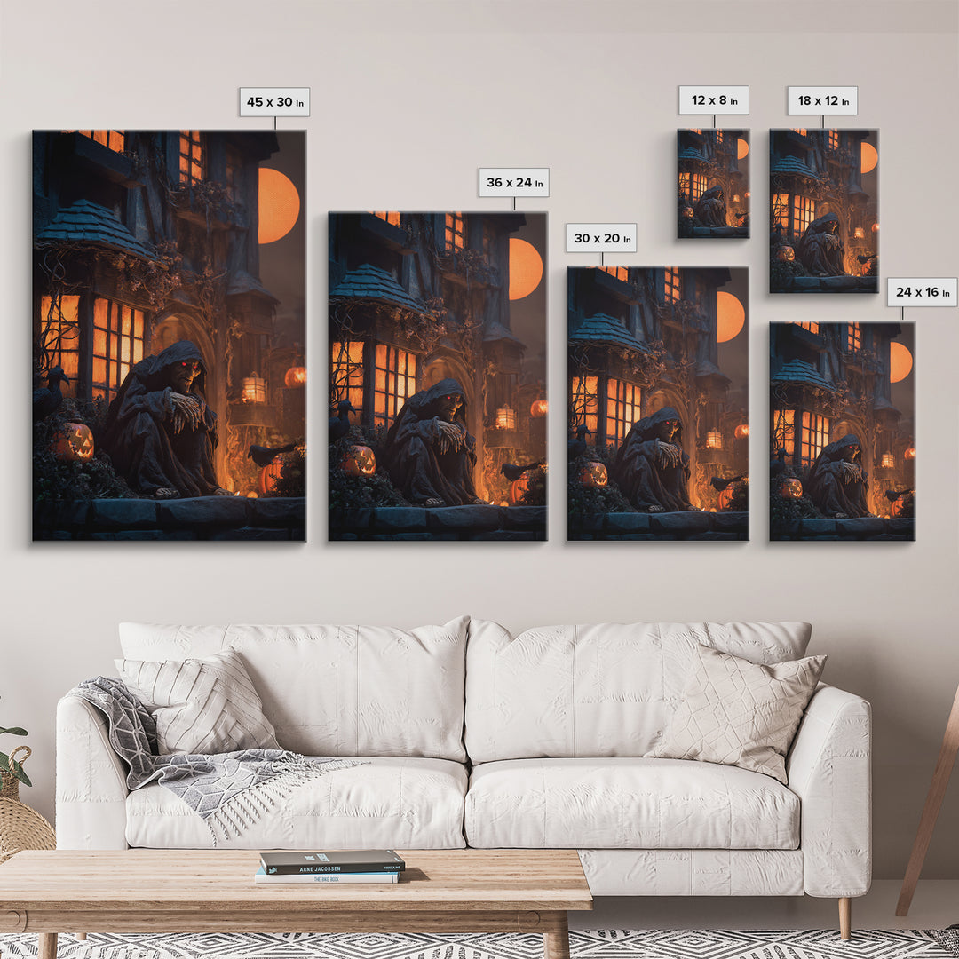 The Red-Eyed Night Hag, Vertical Wall Art, Gothic Horror Wall Art, Framed Canvas Print, Halloween Wall Decor, Gothic Home Decor