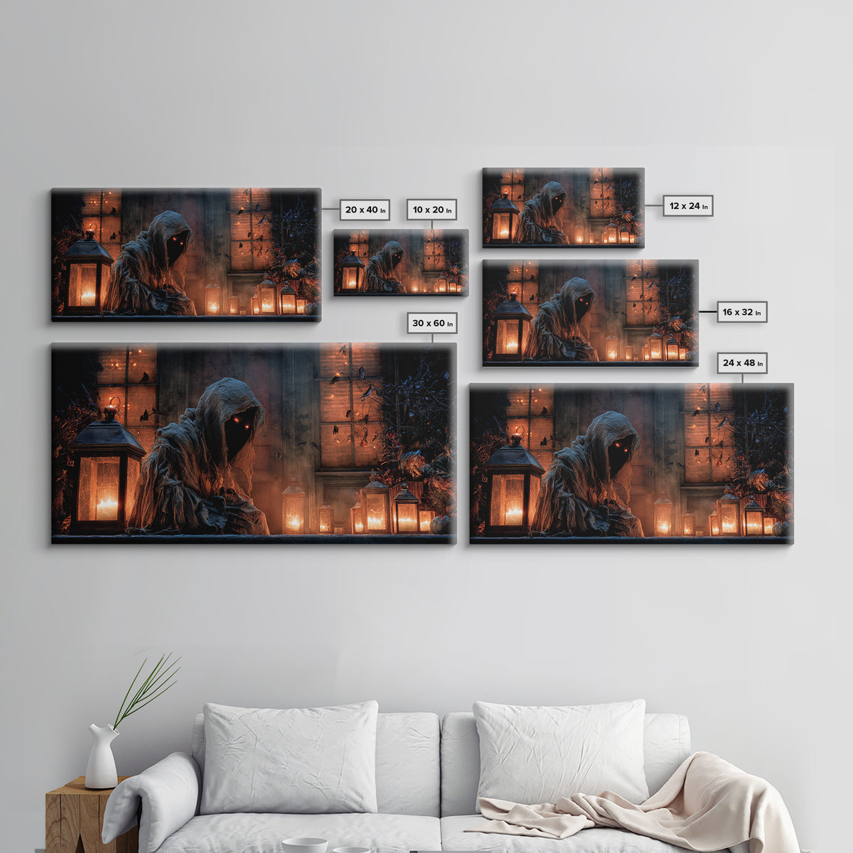The Red-Eyed Night Hag, Wide Panoramic Art, Dark Halloween Decor, Canvas Print, Halloween Wall Decor, Gothic Home Decor, Horror Wall Art