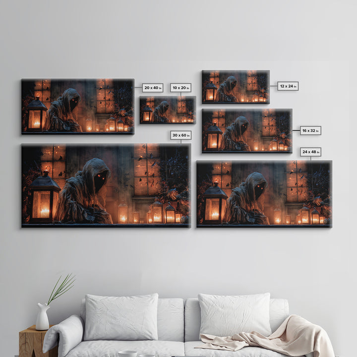 The Red-Eyed Night Hag, Wide Panoramic Art, Dark Halloween Decor, Canvas Print, Halloween Wall Decor, Gothic Home Decor, Horror Wall Art
