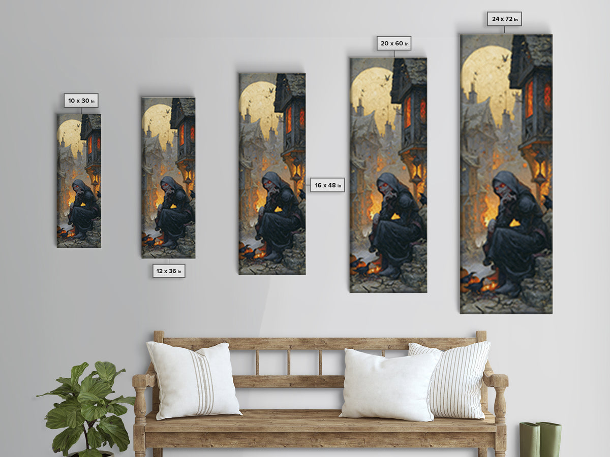 The Red-Eyed Night Hag, Tall Narrow Wall Art, Spooky Home Decor, Canvas Print, Halloween Wall Decor, Gothic Home Decor