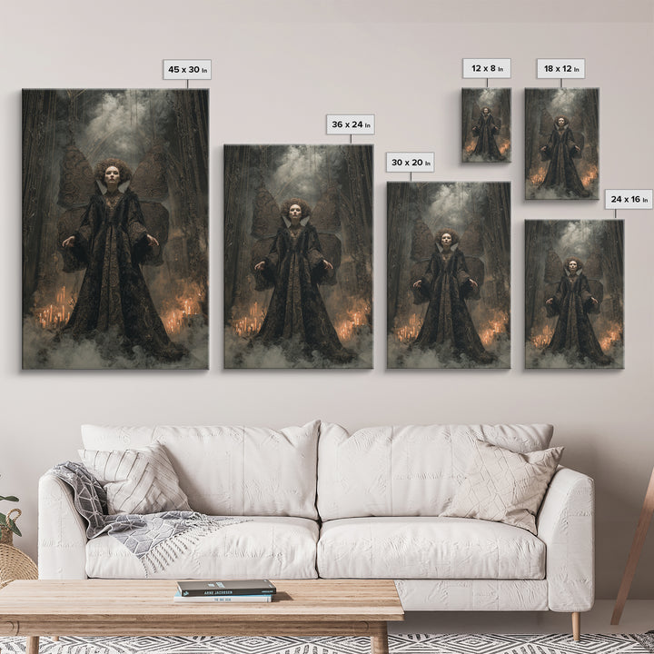 The Velvet Moth Witch, Vertical Wall Art, Macabre Wall Art, Framed Canvas Print, Halloween Wall Decor, Gothic Home Decor, Halloween Decor