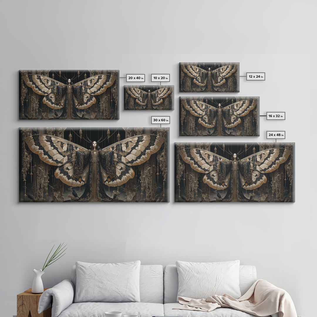 The Velvet Moth Witch, Wide Panoramic Art, Dark Halloween Decor, Canvas Print, Halloween Wall Decor, Gothic Home Decor, Halloween Wall Art