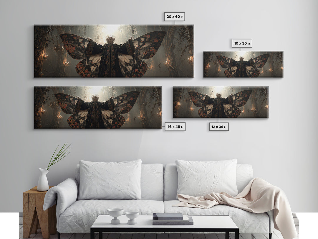 The Velvet Moth Witch, Extra Wide Wall Art, Gothic Horror Wall Art, Framed Canvas Print, Halloween Wall Decor, Gothic Home Decor