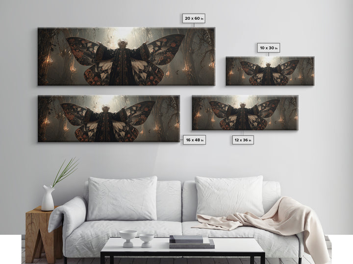 The Velvet Moth Witch, Extra Wide Wall Art, Gothic Horror Wall Art, Framed Canvas Print, Halloween Wall Decor, Gothic Home Decor