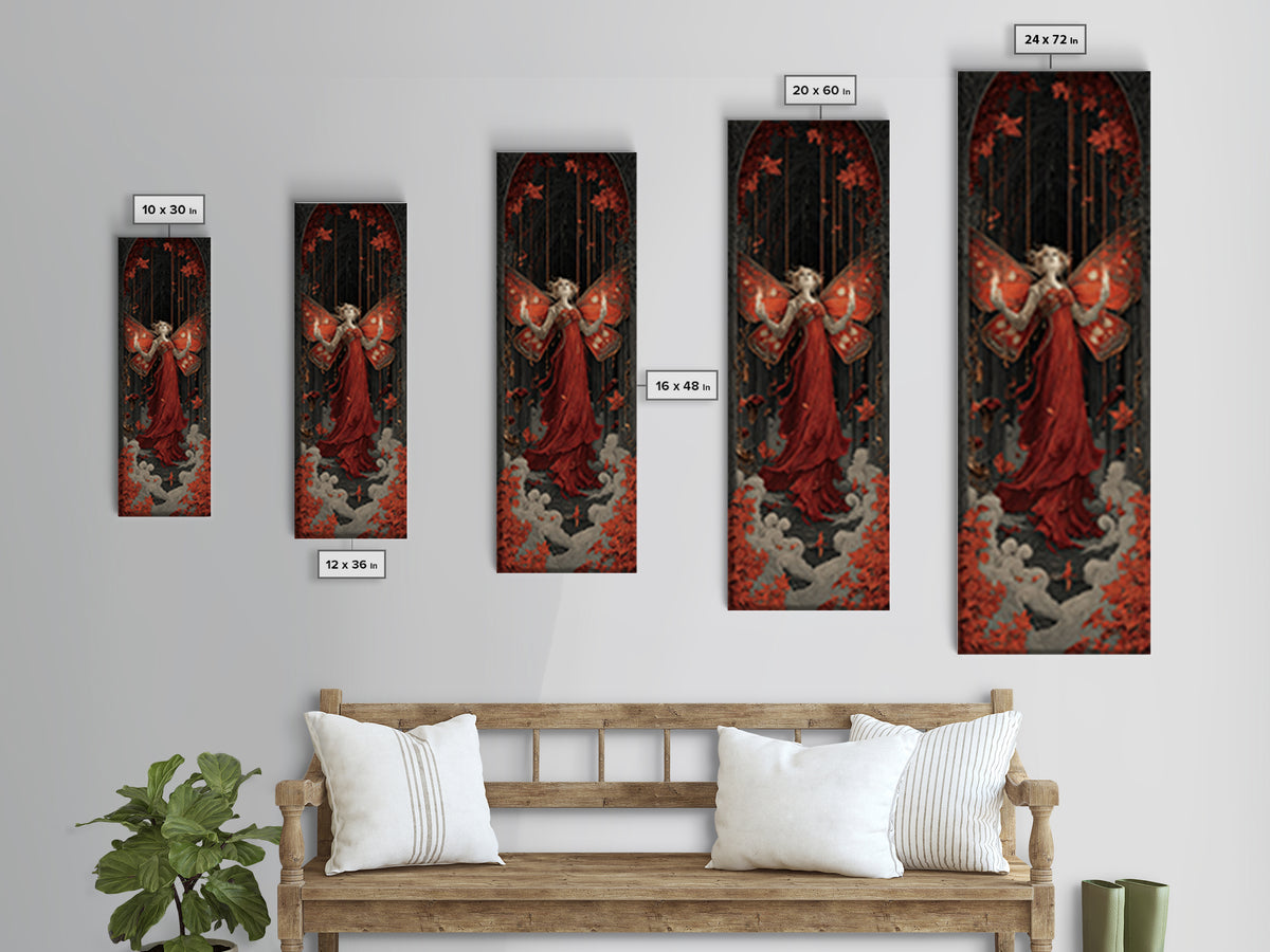 The Velvet Moth Witch, Tall Narrow Wall Art, Macabre Wall Art, Framed Canvas Print, Halloween Wall Decor, Gothic Home Decor