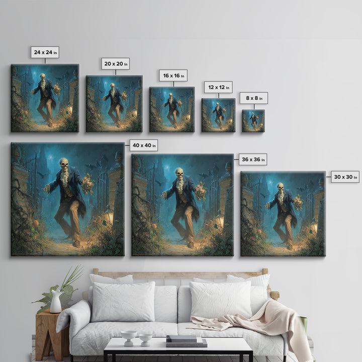 The Ghostly Groom, Square Wall Art, Gothic Horror Wall Art, Framed Canvas Print, Halloween Wall Decor, Gothic Home Decor