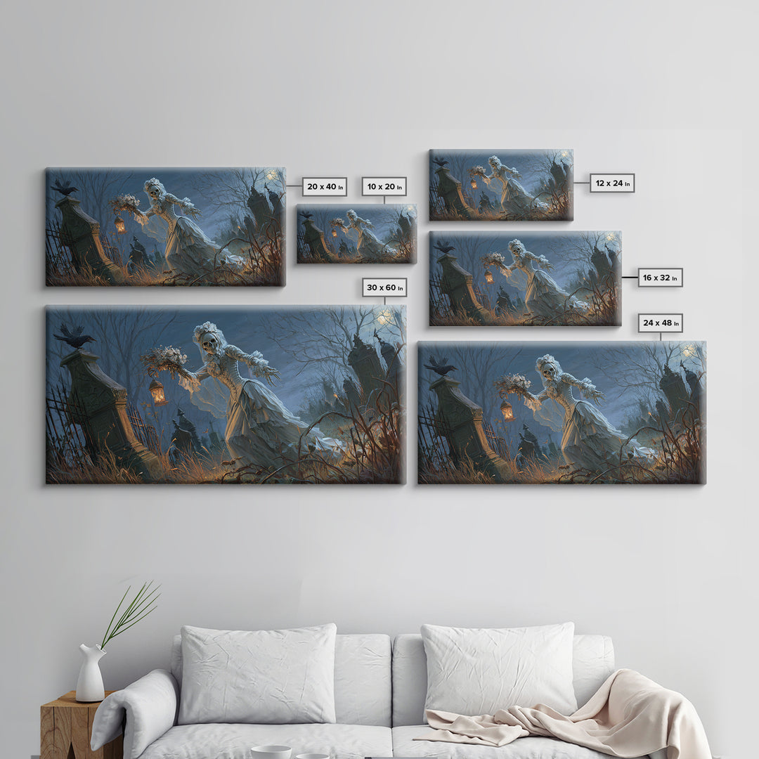 The Ghostly Groom, Wide Panoramic Art, Haunted Gothic Art, Framed Canvas Print, Halloween Wall Decor, Gothic Home Decor, Spooky Wall Decor