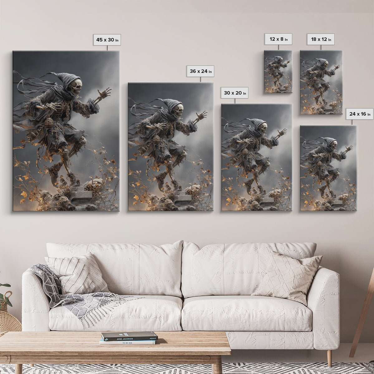 The Phantom Jester, Vertical Wall Art, Spooky Home Decor, Canvas Print, Halloween Wall Decor, Gothic Home Decor, Dark Fantasy Art