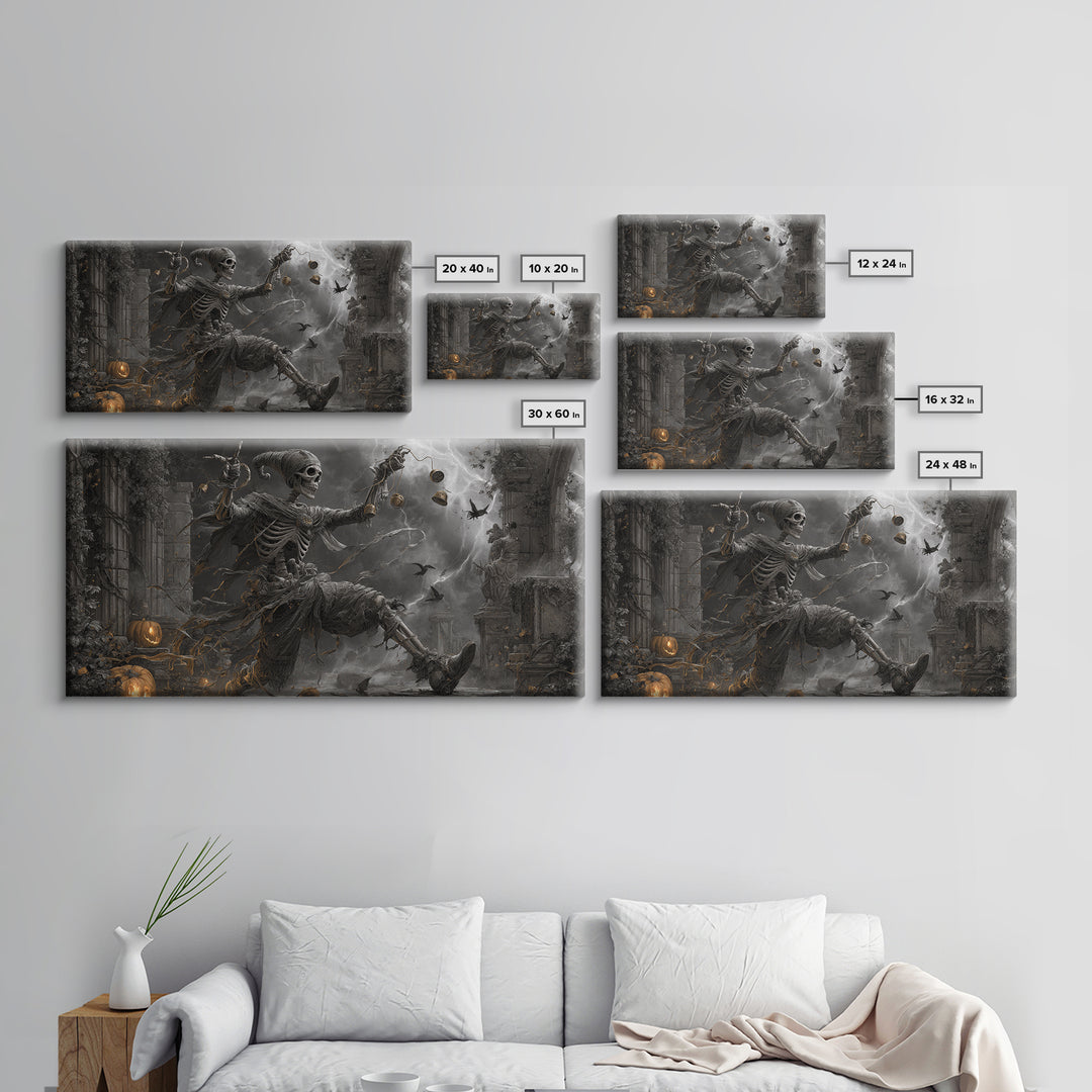 The Phantom Jester, Wide Panoramic Art, Spooky Home Decor, Canvas Print, Halloween Wall Decor, Gothic Home Decor, Collectible Wall Decor