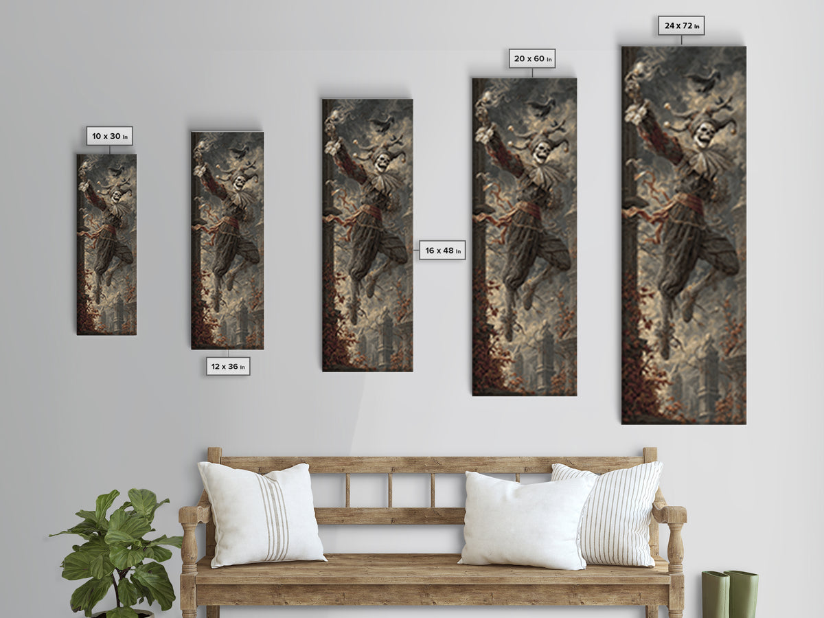 The Phantom Jester, Tall Narrow Wall Art, Dark Halloween Decor, Canvas Print, Halloween Wall Decor, Gothic Home Decor