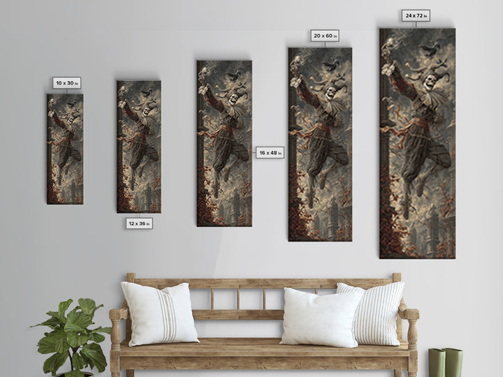The Phantom Jester, Tall Narrow Wall Art, Dark Halloween Decor, Canvas Print, Halloween Wall Decor, Gothic Home Decor